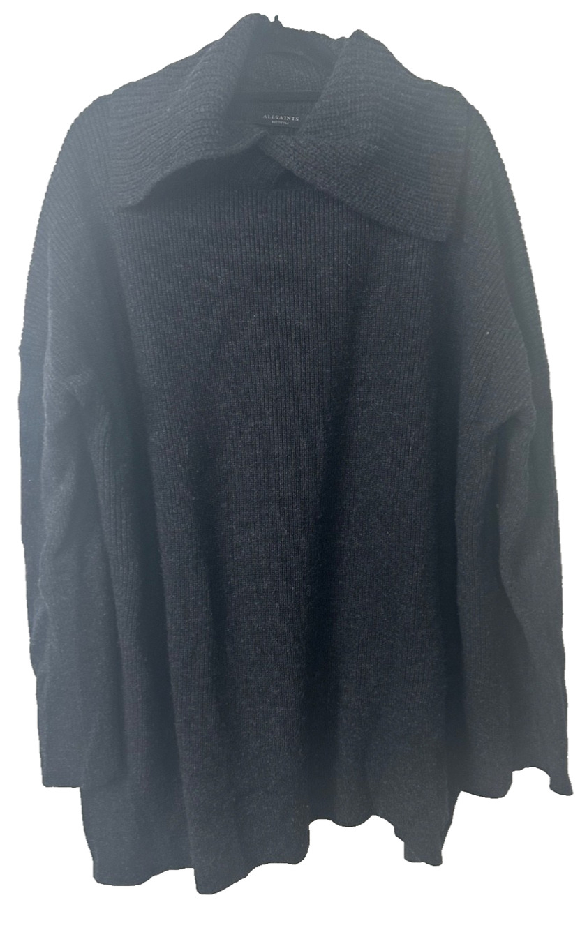 All Saints Womens M Dark Gray Hettie Jumper Asymmetrical Sweater Wool Blend A19
